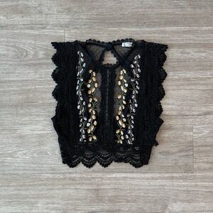 Free People Intimately Bisoux Embroidered Lace Crop Top with Floral Detail, XS
